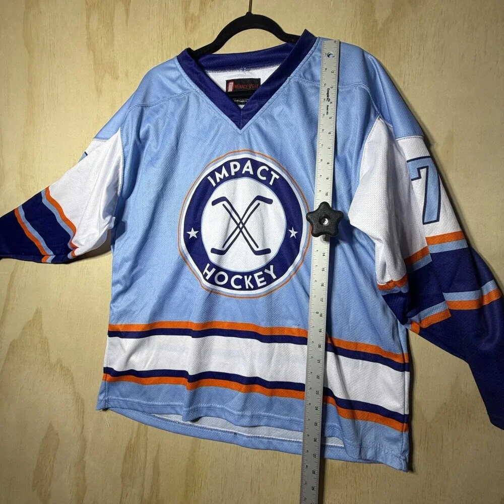 Impact Hockey Mens Small Jersey Carlson‎ 72 Blue Orange V Neck Hockey Shirt